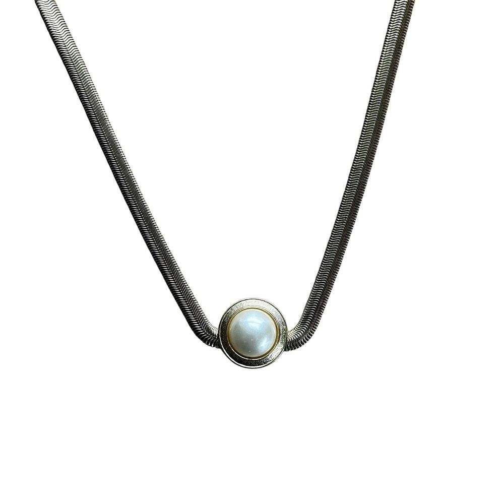 Park Lane Gold Tone Snake Chain Necklace with Imitation Pearl Pendant